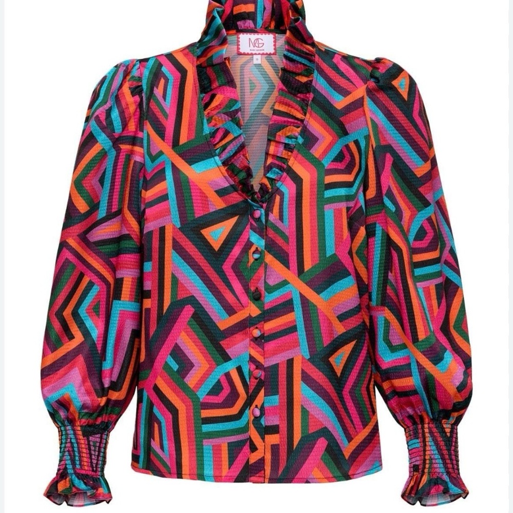 Mary George HARPER TOP LONG SLEEVE Multicolor Geometric Women's Top NWT $198